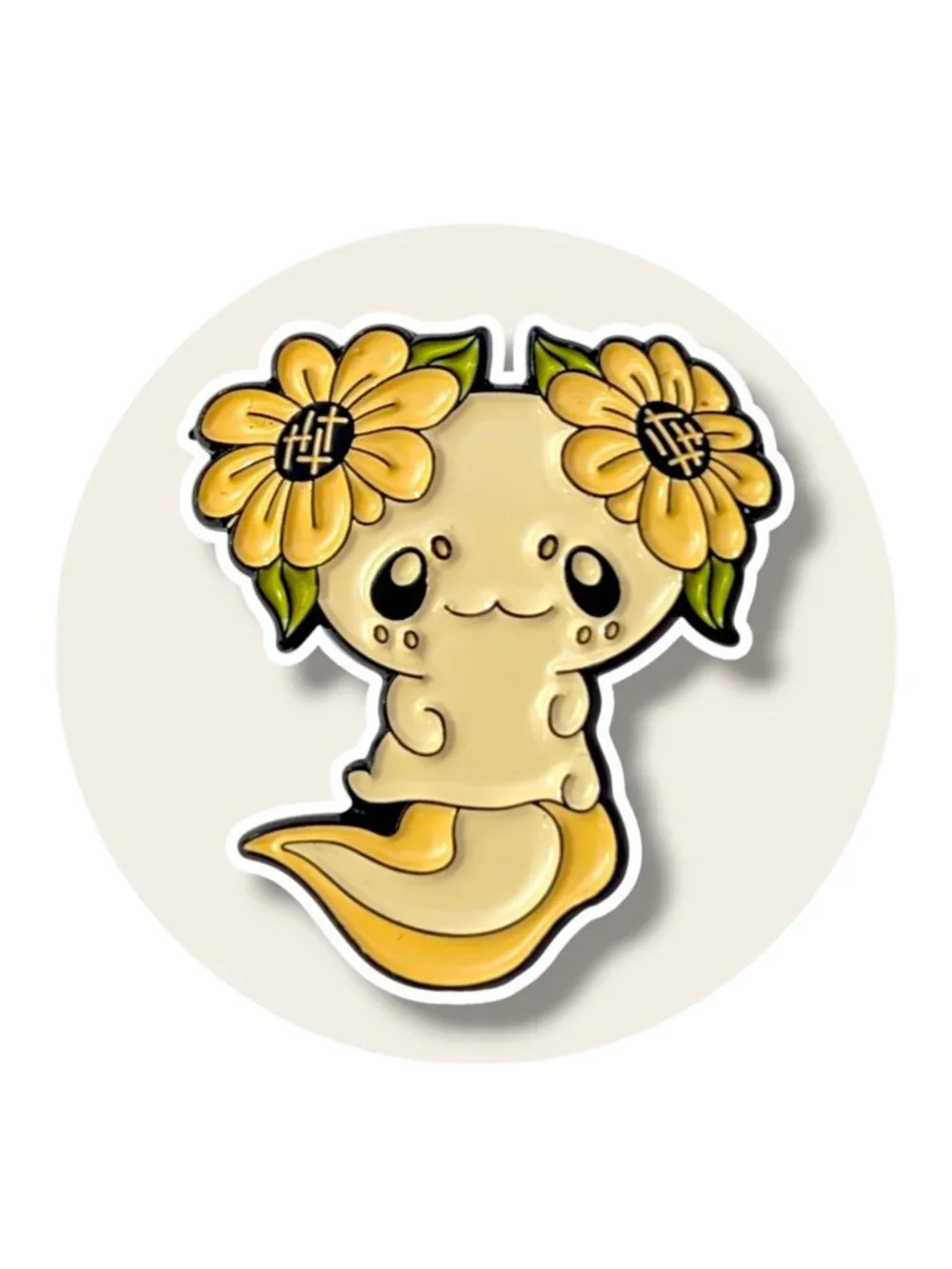 Anime Animal Axolotl Salamander Enamel Pin: Yellow Summer Flowers